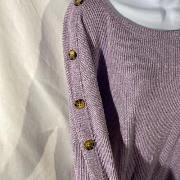 42-4 French Laundry Purple ribbed scoop neck 3/4 dolman sleeve knit sweater L - Picture 3 of 6